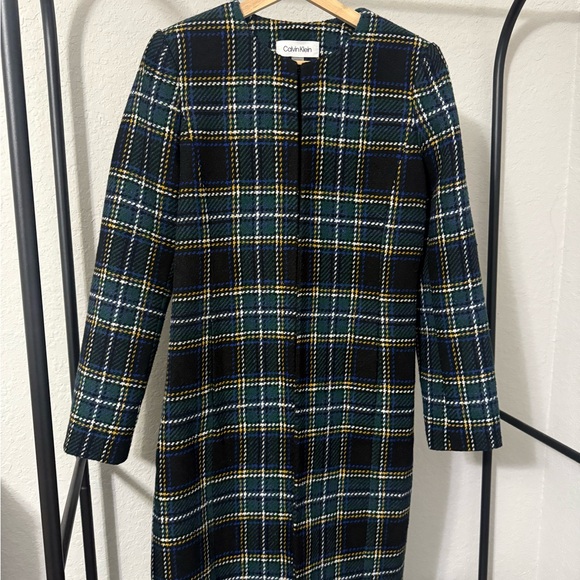 Calvin Klein Plaid Wool Blend Coat Size 2 Classic Tartan Jacket Outerwear - Picture 2 of 4